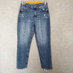 American Eagle Mom Jeans Size 6 Regular Front Seam Raw Hem 100% Cotton Womens
